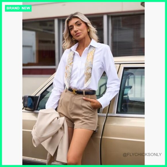 Polyester Button Down Shirt Long Sleeve Wrinkle Free Work Blouse - Picture 3 of 6